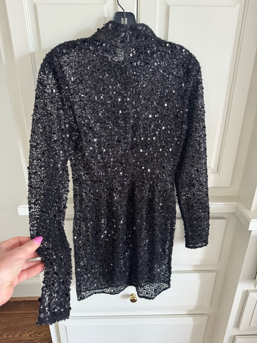 Abyss By Abby Black Sequin Long Sleeve Mini Dress no liner